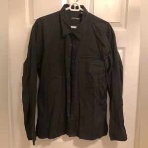 Kenneth Cole Snap Button Down long sleeve black collared shirt zip pocket Sz XL